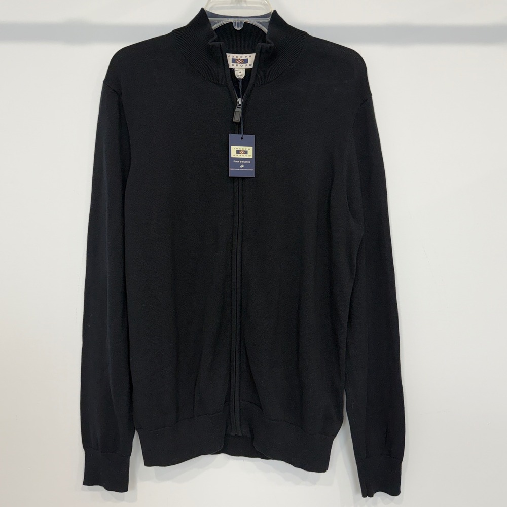 Joseph Abboud Mens Pima Cotton Full Zip Cardigan Sweater Black Modern Fit M NWT